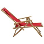 vidaXL Scaun rabatabil de relaxare, roșu, bambus & țesătură vidaXL Scaun rabatabil de relaxare, roșu, bambus & țesătură