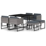 vidaXL Set mobilier grădină cu perne, 9 piese, gri, poliratan vidaXL Set mobilier grădină cu perne, 9 piese, gri, poliratan