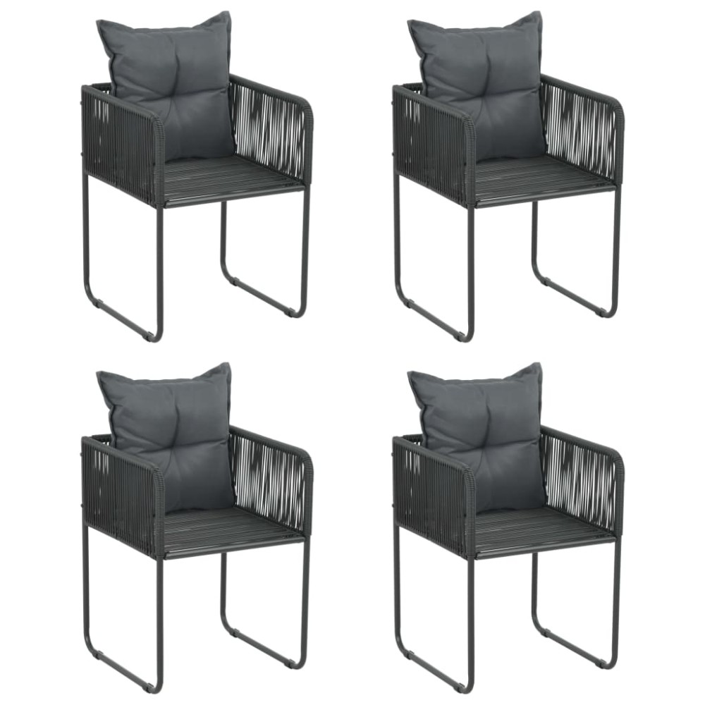 vidaXL Scaune de exterior cu perne, 4 buc., negru, poliratan