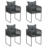 vidaXL Scaune de exterior cu perne, 4 buc., negru, poliratan