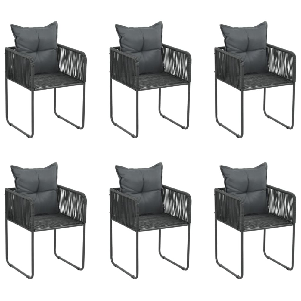 vidaXL Scaune de exterior cu perne, 6 buc., negru, poliratan