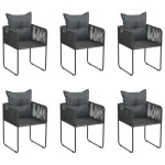 vidaXL Scaune de exterior cu perne, 6 buc., negru, poliratan