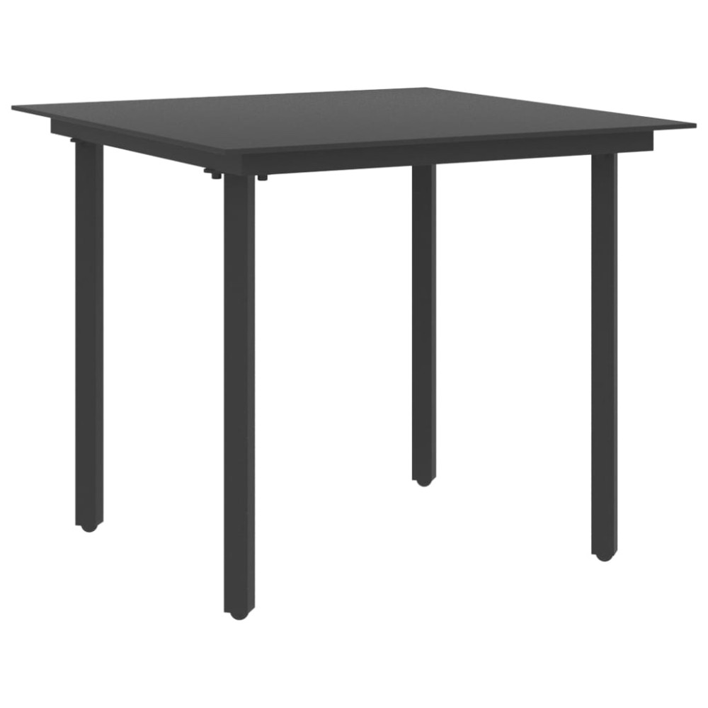 vidaXL Masă de grădină, negru, 80 x 80 x 74 cm, oțel și sticlă
