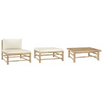 vidaXL Set mobilier de grădină, cu perne alb crem, 3 piese, bambus