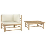 vidaXL Set mobilier de grădină, 2 piese, perne alb crem, bambus vidaXL Set mobilier de grădină, 2 piese, perne alb crem, bambus