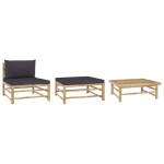 vidaXL Set mobilier de grădină, perne gri închis, 3 piese, bambus vidaXL Set mobilier de grădină, perne gri închis, 3 piese, bambus