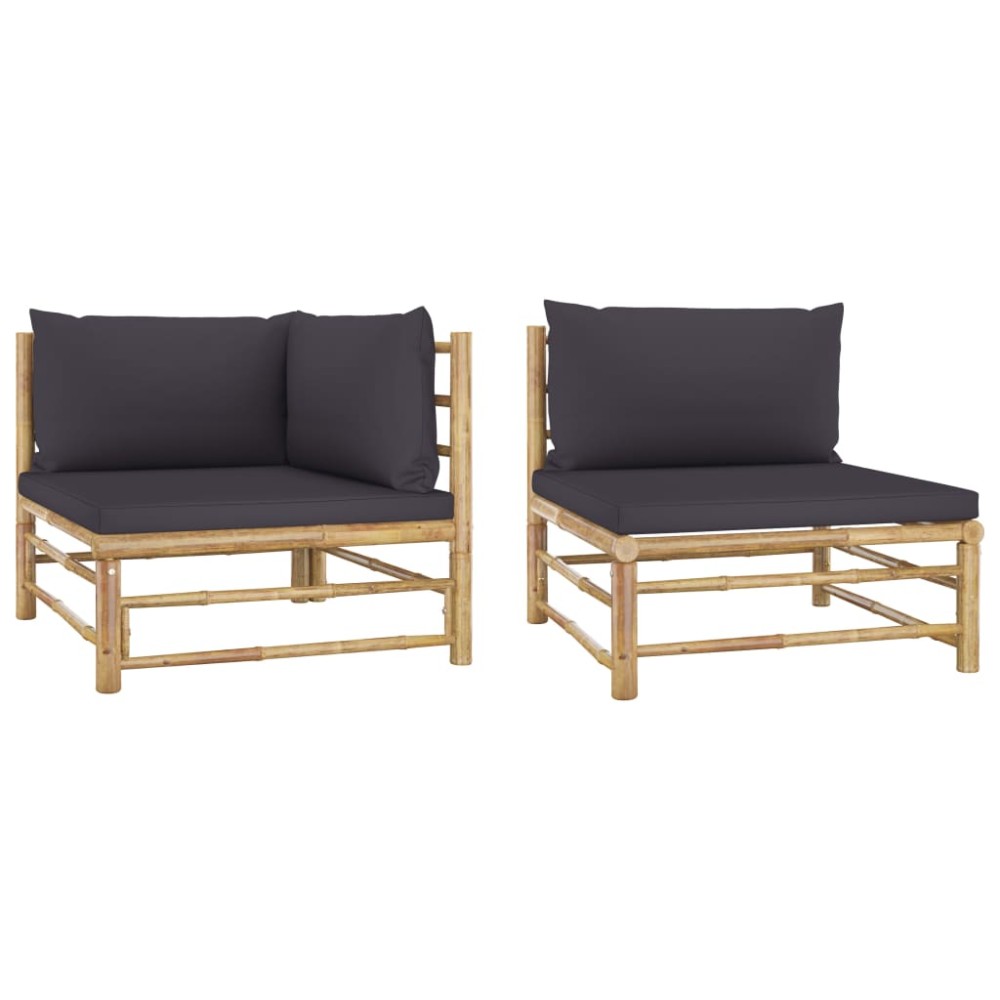 vidaXL Set mobilier de grădină cu perne gri închis, 2 piese, bambus