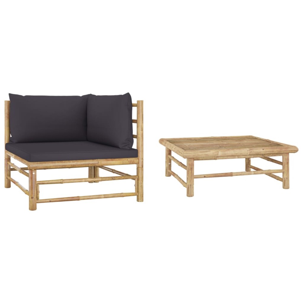 vidaXL Set mobilier de grădină, 2 piese, perne gri închis, bambus
