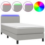 vidaXL Pat cu arcuri, saltea și LED, gri deschis, 80x200 cm, textil vidaXL Pat cu arcuri, saltea și LED, gri deschis, 80x200 cm, textil