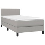 vidaXL Pat cu arcuri, saltea și LED, gri deschis, 90x190 cm, textil