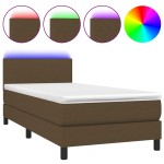 vidaXL Pat cu arcuri, saltea și LED, maro închis, 90x190 cm, textil