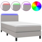 vidaXL Pat cu arcuri, saltea și LED, gri deschis, 90x200 cm, textil vidaXL Pat cu arcuri, saltea și LED, gri deschis, 90x200 cm, textil
