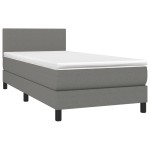 vidaXL Pat cu arcuri, saltea și LED, gri închis, 90x200 cm, textil