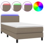 vidaXL Pat cu arcuri, saltea și LED, gri taupe, 90x200 cm, textil