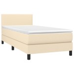 vidaXL Pat cu arcuri, saltea și LED, crem, 90x200 cm, textil vidaXL Pat cu arcuri, saltea și LED, crem, 90x200 cm, textil