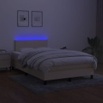 vidaXL Pat cu arcuri, saltea și LED, crem, 120x200 cm, textil