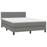 vidaXL Pat cu arcuri, saltea și LED, gri închis, 140x190 cm, textil