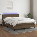 vidaXL Pat cu arcuri, saltea și LED, maro închis, 140x190 cm, textil vidaXL Pat cu arcuri, saltea și LED, maro închis, 140x190 cm, textil