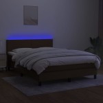 vidaXL Pat cu arcuri, saltea și LED, maro închis, 140x190 cm, textil vidaXL Pat cu arcuri, saltea și LED, maro închis, 140x190 cm, textil