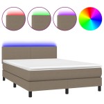 vidaXL Pat cu arcuri, saltea și LED, gri taupe, 140x190 cm, textil vidaXL Pat cu arcuri, saltea și LED, gri taupe, 140x190 cm, textil