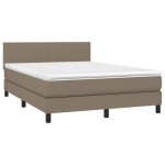 vidaXL Pat cu arcuri, saltea și LED, gri taupe, 140x190 cm, textil vidaXL Pat cu arcuri, saltea și LED, gri taupe, 140x190 cm, textil