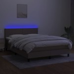 vidaXL Pat cu arcuri, saltea și LED, gri taupe, 140x190 cm, textil vidaXL Pat cu arcuri, saltea și LED, gri taupe, 140x190 cm, textil
