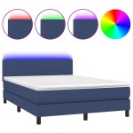 vidaXL Pat cu arcuri, saltea și LED, albastru, 140x190 cm, textil
