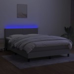 vidaXL Pat cu arcuri, saltea și LED, gri deschis, 140x200 cm, textil
