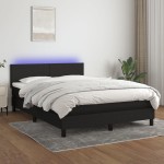 vidaXL Pat cu arcuri, saltea și LED, negru, 140x200 cm, textil vidaXL Pat cu arcuri, saltea și LED, negru, 140x200 cm, textil