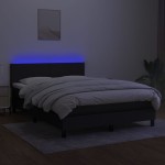 vidaXL Pat cu arcuri, saltea și LED, negru, 140x200 cm, textil vidaXL Pat cu arcuri, saltea și LED, negru, 140x200 cm, textil