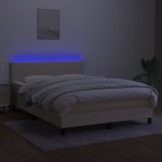 vidaXL Pat cu arcuri, saltea și LED, crem, 140x200 cm, textil