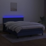 vidaXL Pat cu arcuri, saltea și LED, albastru, 140x200 cm, textil