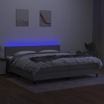 vidaXL Pat cu arcuri, saltea și LED, gri deschis, 200x200 cm, textil