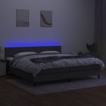 vidaXL Pat cu arcuri, saltea și LED, gri închis, 200x200 cm, textil