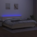 vidaXL Pat cu arcuri, saltea și LED, crem, 200x200 cm, textil