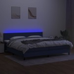 vidaXL Pat cu arcuri, saltea și LED, albastru, 200x200 cm, textil