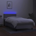 vidaXL Pat cu arcuri, saltea și LED, gri deschis, 90x190 cm, textil