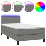 vidaXL Pat cu arcuri, saltea și LED, gri închis, 90x190 cm, textil