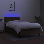 vidaXL Pat cu arcuri, saltea și LED, maro închis, 90x190 cm, textil
