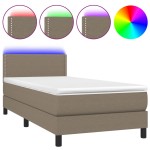 vidaXL Pat cu arcuri, saltea și LED, gri taupe, 90x190 cm, textil