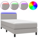 vidaXL Pat cu arcuri, saltea și LED, gri deschis, 90x200 cm, textil vidaXL Pat cu arcuri, saltea și LED, gri deschis, 90x200 cm, textil