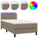 vidaXL Pat cu arcuri, saltea și LED, gri taupe, 90x200 cm, textil