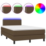 vidaXL Pat cu arcuri, saltea și LED, maro închis, 120x200 cm, textil vidaXL Pat cu arcuri, saltea și LED, maro închis, 120x200 cm, textil