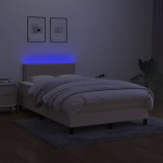 vidaXL Pat cu arcuri, saltea și LED, crem, 120x200 cm, textil