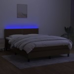 vidaXL Pat cu arcuri, saltea și LED, maro închis, 140x190 cm, textil vidaXL Pat cu arcuri, saltea și LED, maro închis, 140x190 cm, textil
