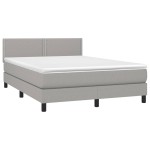 vidaXL Pat cu arcuri, saltea și LED, gri deschis, 140x200 cm, textil