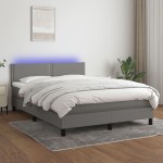 vidaXL Pat cu arcuri, saltea și LED, gri închis, 140x200 cm, textil vidaXL Pat cu arcuri, saltea și LED, gri închis, 140x200 cm, textil