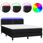 vidaXL Pat cu arcuri, saltea și LED, negru, 140x200 cm, textil vidaXL Pat cu arcuri, saltea și LED, negru, 140x200 cm, textil