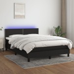 vidaXL Pat cu arcuri, saltea și LED, negru, 140x200 cm, textil vidaXL Pat cu arcuri, saltea și LED, negru, 140x200 cm, textil