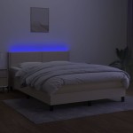 vidaXL Pat cu arcuri, saltea și LED, crem, 140x200 cm, textil